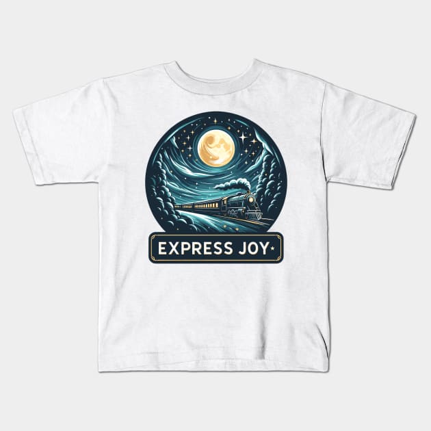 Train Traveling Through The Night, Express Joy Kids T-Shirt by Vehicles-Art